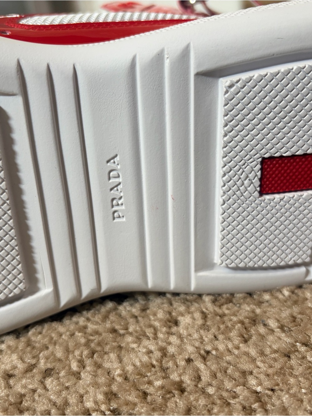Prada Red and White Size Euro 43 High-Top Sneakers - Picture 3 of 8